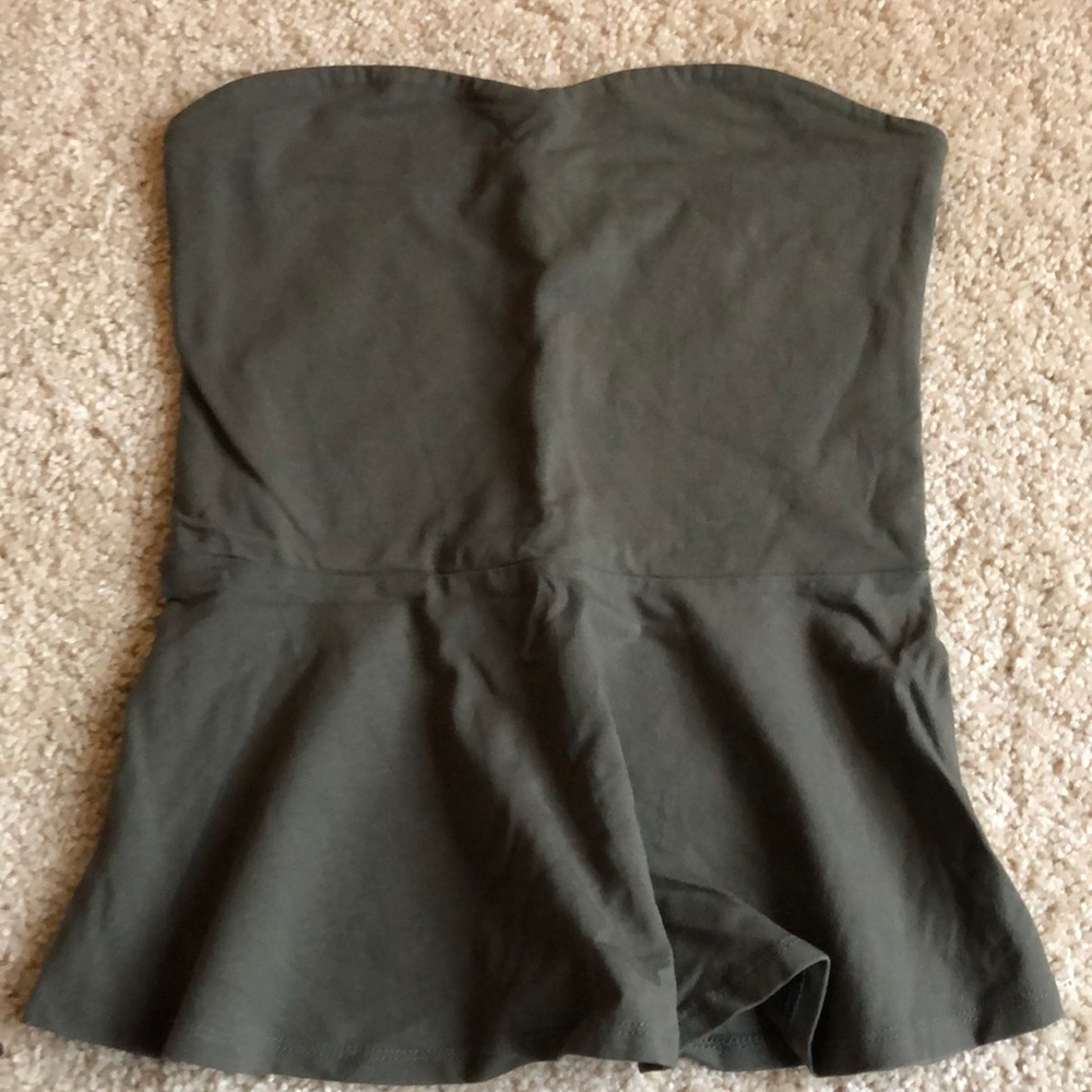 Army green strapless peplum top